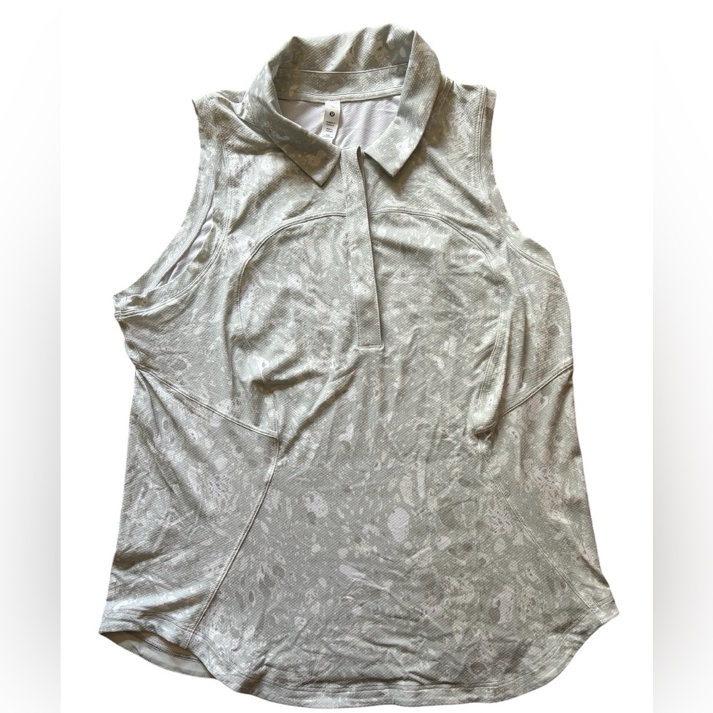 Lululemon Quick-Dry Sleeveless Polo Shirt Terrazzo Marble Silver Ice Multi sz 10